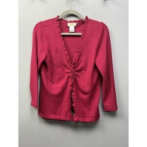 Talbots Cranberry Lightweight Cotton front Cardigan acrylic blend womens‎ small